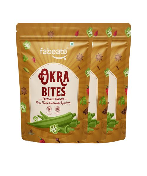 Fabeato: Chettinad Okra Chip, Bhindi Chips, Vacuum Fried, Vegetable Chips - (Pack of 3 X 30g)