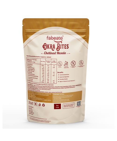 Fabeato: Chettinad Okra Chip, Bhindi Chips, Vacuum Fried, Vegetable Chips - (Pack of 3 X 30g)