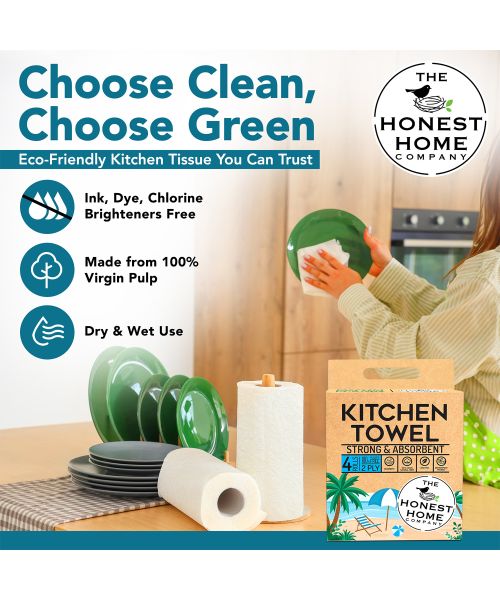 The Honest Home Company: Kitchen Towel Rolls | Pack of 4 Rolls (2 PLY)
