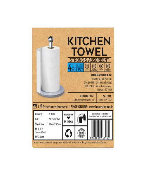 The Honest Home Company: Kitchen Towel Rolls | Pack of 4 Rolls (2 PLY)
