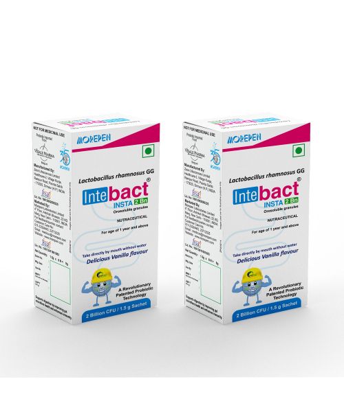 Dr. Morepen: INTEBACT INSTA 2BN CFU | Probiotics Supplement for Gut Health, Vanilla flavour - 6 Sachets - Pack of 2