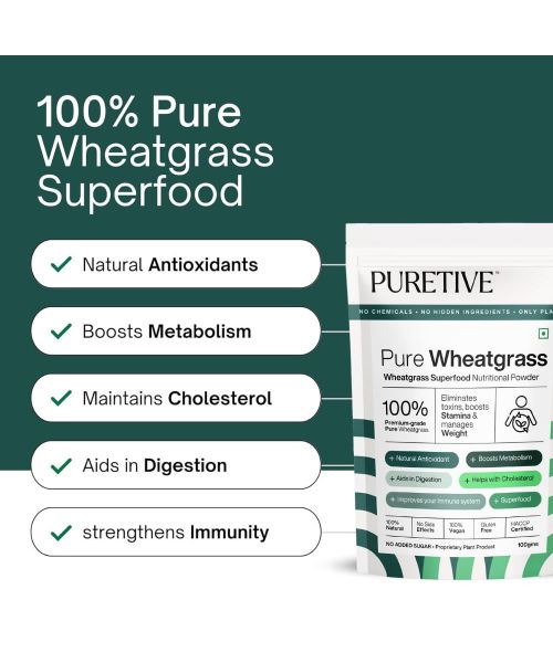 Puretive: Wheatgrass Powder | For Energy, Detox, Immunity Booster, Skin Health