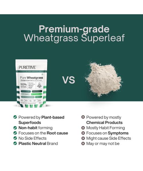 Puretive: Wheatgrass Powder | For Energy, Detox, Immunity Booster, Skin Health