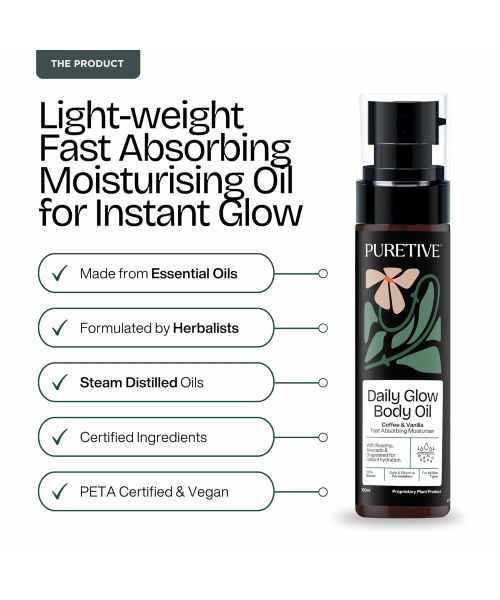Puretive: Daily Glow Body Oil | Fast Absorbing and More Effective than Lotion for ALL SKIN Types