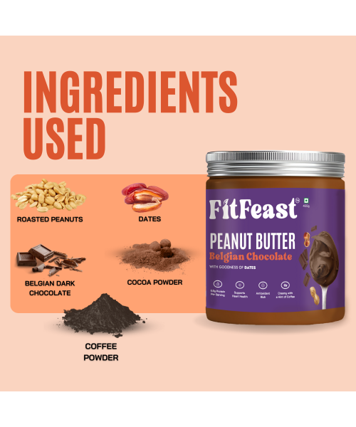 FitFeast: Belgian Chocolate Peanut Butter | 400gms EachPack of 4
