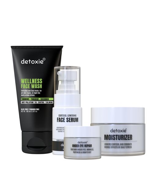 Detoxie: Detoxie | Wellness & Anti-Stress Combo | Face Serum 30ml +Moisturizer 50g +Under Eye Cream 15g + Face Wash 100ml