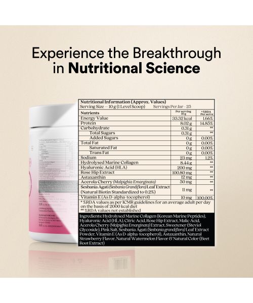 Wellbeing Nutrition: Beauty Korean Marine Collagen Peptides with Type I & III Strawberry Watermelon 250g
