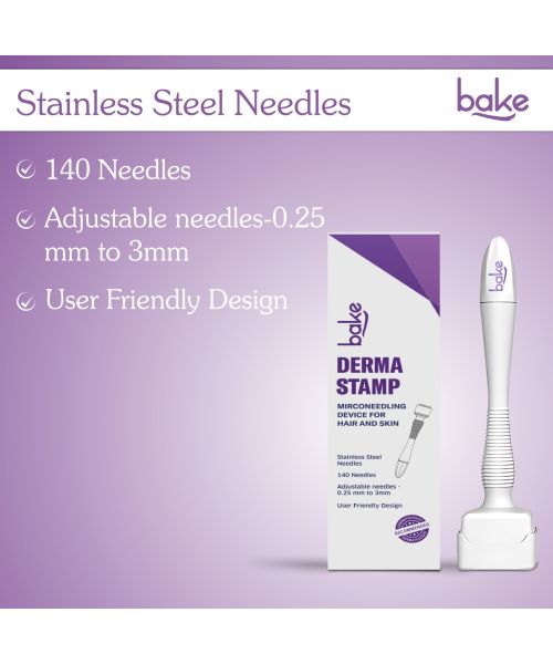 Bake Cosmetics: Derma Stamp for Hair Growth & Skin Repair with 140 Stainless Steel Needles (0.25mm3mm)