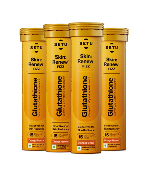SETU: Skin Renew - 60 Effervescent Tablets | Glutathione With Vitamin C, Gluta Fizz, Supports Detoxification, Sugar-Free | Orange Flavour