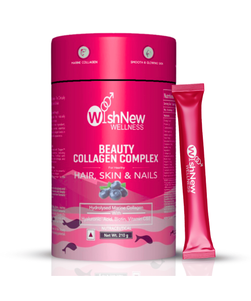 Wishnew Wellness: BEAUTY COLLAGEN COMPLEX | 21 Servings | Healthy Hair, Skin & Nails | Blueberry Flavor