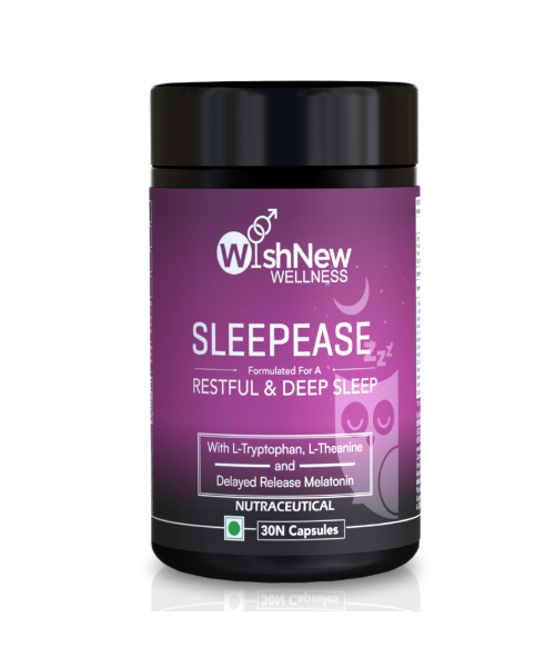 Wishnew Wellness: SLEEPEASE | 30 Capsules | Formulated for Restful & Deep Sleep | 100% Vegetarian