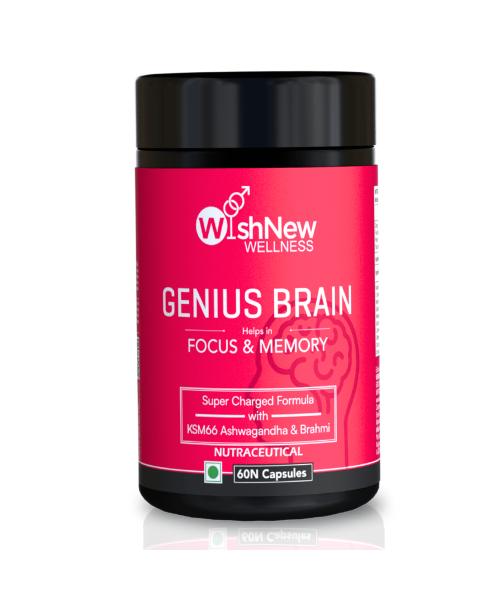 Wishnew Wellness: GENIUS BRAIN | 60 Capsules | Supports Focus & Memory | 100% Vegetarian
