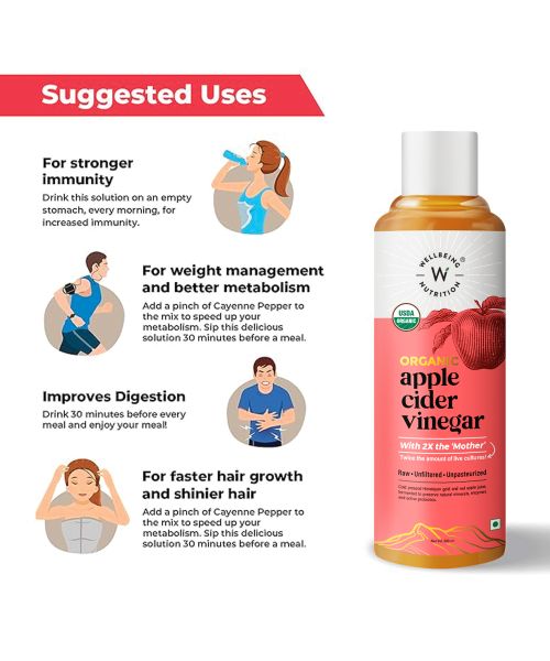 Wellbeing Nutrition: Organic Himalayan Apple Cider Vinegar with 2X Strands of Probiotic Mother and Enzymes - 500ml
