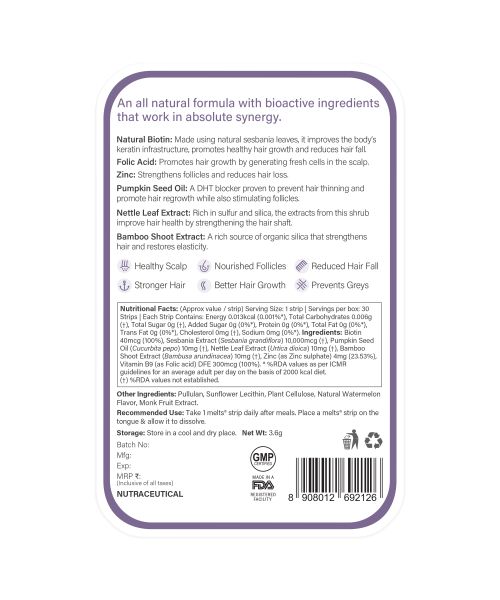 Wellbeing Nutrition: Healthy Hair Melts - 30 Oral Strips