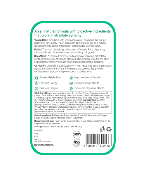 Wellbeing Nutrition: Vegan Vitamin B12 Melts - 30 Oral Strips