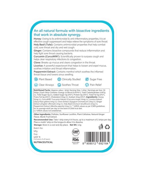 Wellbeing Nutrition: Instant Throat Relief Melts - 30 Oral Strips