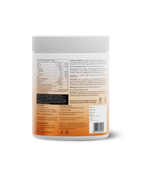 Wellbeing Nutrition: Beauty Korean Marine Collagen Peptides - Mango Peach Flavor | 250 gm
