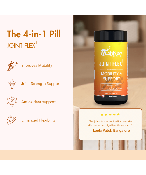 Wishnew Wellness: JOINT FLEX+ | Comprehensive Joint Support with Glucosamine, Chondroitin, and MSM | Improves Mobility & Flexibility - 90 Tablets