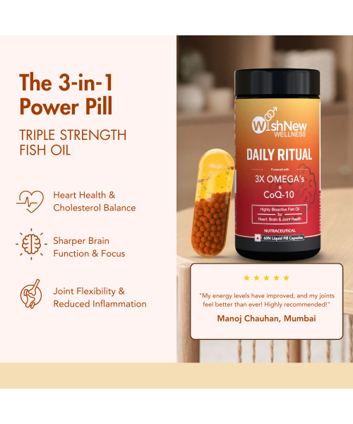 Wishnew Wellness: DAILY RITUAL | Triple Strength Fish Oil with Omega-3s & CoQ-10 | 60 Liquid Fill Capsules