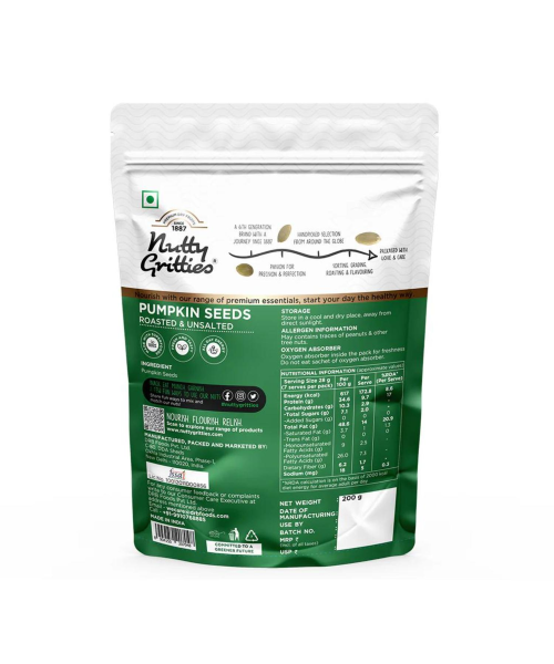Nutty Gritties: Roasted Pumpkin Seeds, Unsalted - 200g