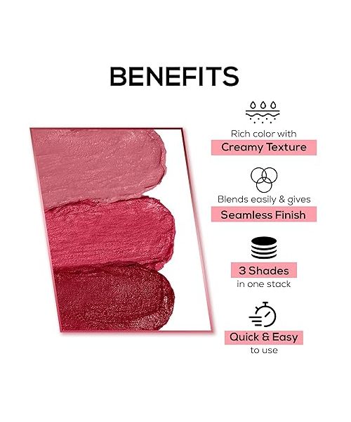 Renee Cosmetics: Glam Stack 3-In-1 Lip & Cheek Tint - Pink 4.5g - 3 Shades in 1, Rich Creamy Natural Seamless Finish, Smooth & Blendable Formula - Travel Friendly, Quick & Easy to Use