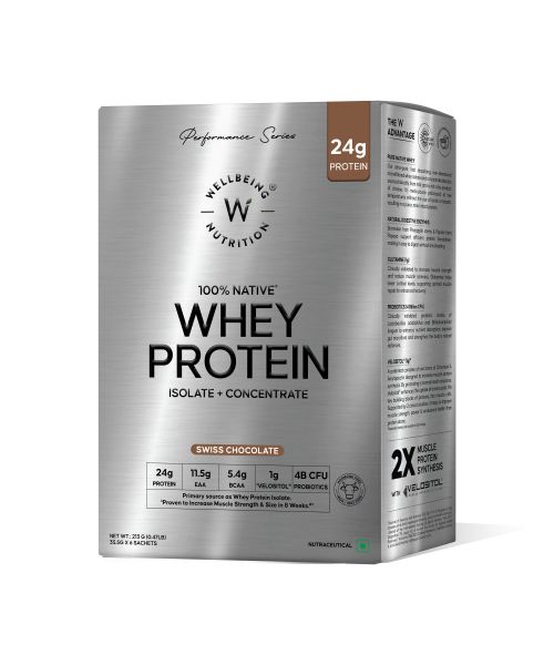 Wellbeing Nutrition: Whey Protein Isolate + Concentrate (Swiss Chocolate) 213g Pack of 6 24g Protein, 11.5g EAA, 1g Glutamine Clinically Proven 2x Muscle Protein Synthesis 4B CFU Probiotics & Digestive Enzymes