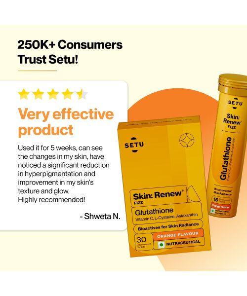 SETU: Skin Renew - 60 Effervescent Tablets | Glutathione With Vitamin C, Gluta Fizz, Supports Detoxification, Sugar-Free | Orange Flavour
