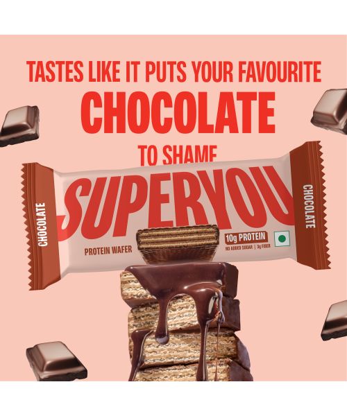 SuperYou: Chocolate Protein Wafer Bars (Pack of 10)|10g Protein, 3g Fiber, No Added Sugar 400g