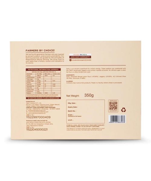 Two Brothers Organic Farms: Sattu and Jaggery Laddu/Laddoo (350 Gm)