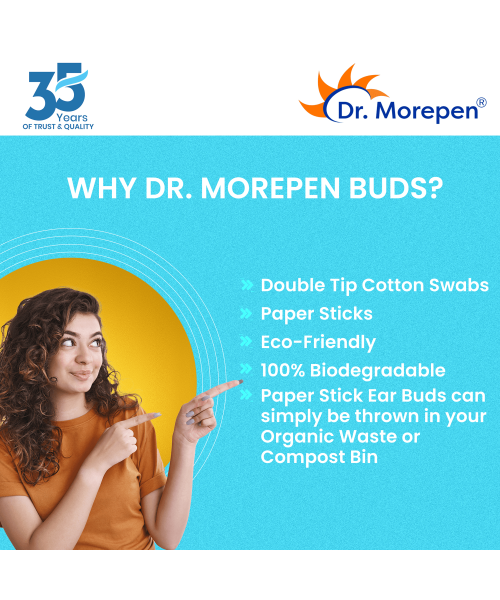 Dr. Morepen: Pure Cotton & Eco-Friendly Earbuds - 100 Cotton Buds pack of 4