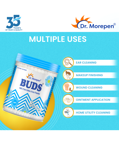 Dr. Morepen: Pure Cotton & Eco-Friendly Earbuds - 100 Cotton Buds pack of 4