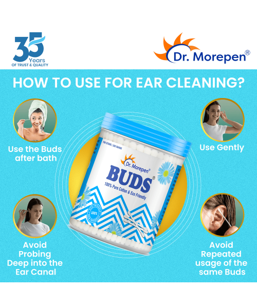 Dr. Morepen: Pure Cotton & Eco-Friendly Earbuds - 100 Cotton Buds pack of 4