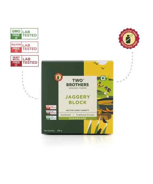 Two Brothers Organic Farms: Handmade Sugarcane Jaggery Block (900g)
