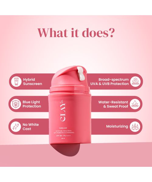 ClayCo.: Sunglaze Sunscreen SPF 50 PA ++++ with Probiotic & Ceramides (50ml)