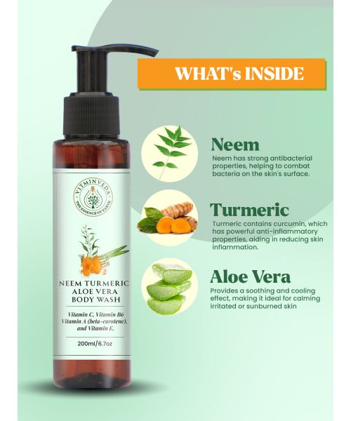 VITMINVEDA: Neem Turmeric Aloe Vera Body Wash for Purification of Skin - 200 ml