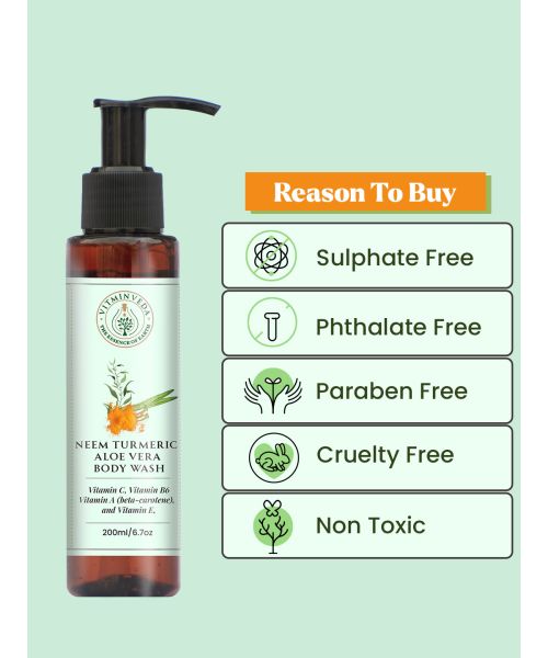 VITMINVEDA: Neem Turmeric Aloe Vera Body Wash for Purification of Skin - 200 ml