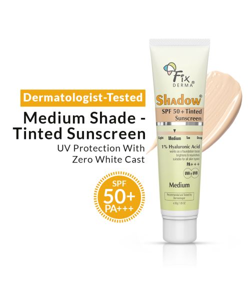 Fixderma: Shadow Tinted Sunscreen Medium SPF 50 PA+++ 1% Hyaluronic Acid - 30gm