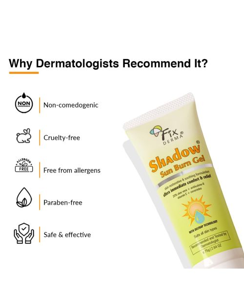 Fixderma: Shadow Sun Burn Gel with 20% Aloe Vera Gel & Vitamin E -  75gm