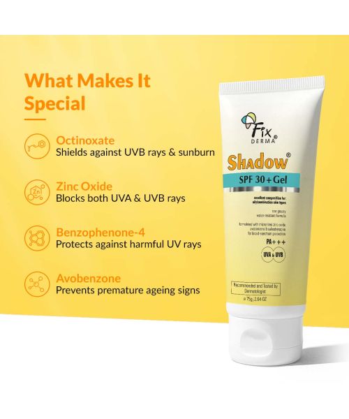 Fixderma: Shadow SPF 30+ PA+++ Sunscreen Gel - 75gm