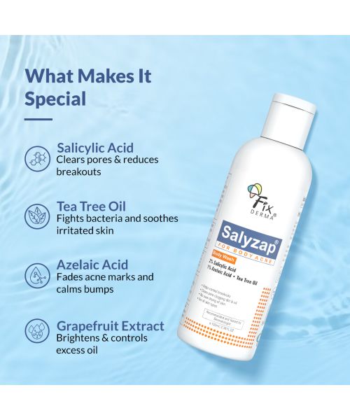 Fixderma: Salyzap Body Wash 2% Salicylic Acid For Acne Clean Pores Suitable - 100ml