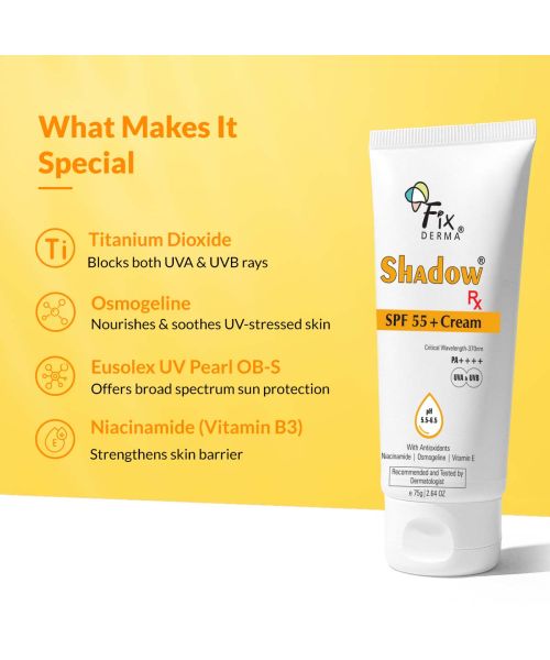 Fixderma: Shadow SPF 55+ Cream PA++++ UVA & UVB Filters -  75g
