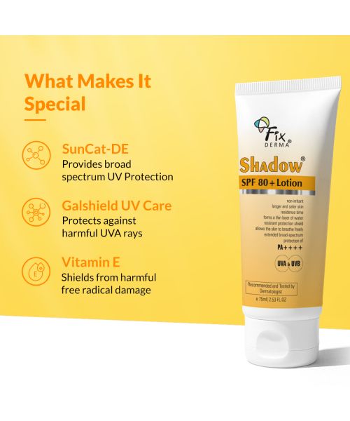Fixderma: Shadow Sunscreen SPF 80+ PA++++ Lotion Oily Skin & Dry Skin - 75ml