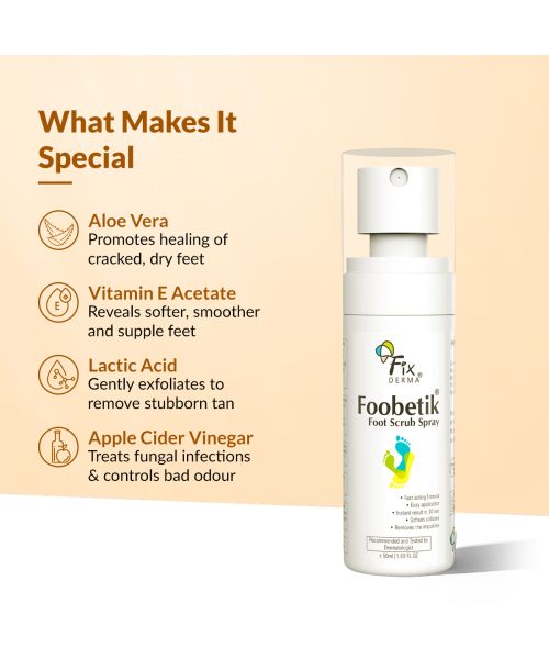 Fixderma: Foobetik Foot Scrub Spray with Lactic Acid 30 sec Scrubber -  50ml