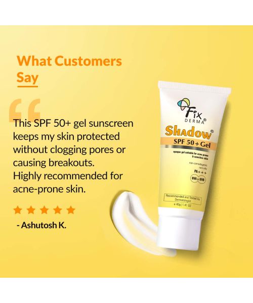 Fixderma: Shadow Sunscreen SPF 50+ PA+++ Gel Broad Spectrum Sunscreen - 40gm