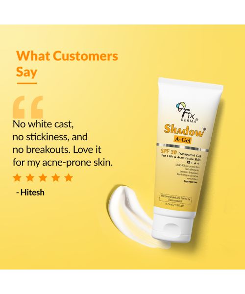 Fixderma: Shadow Sunscreen SPF 30+ PA+++ Gel Broad Spectrum Sunscreen - 75 gm