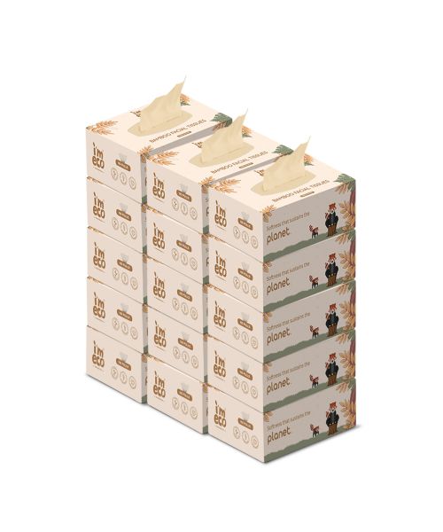 IMECO: Bamboo Facial Tissue | Soft & Highly Absorbent | 2-Ply | 100 Pulls Per Pack | Pack of 15