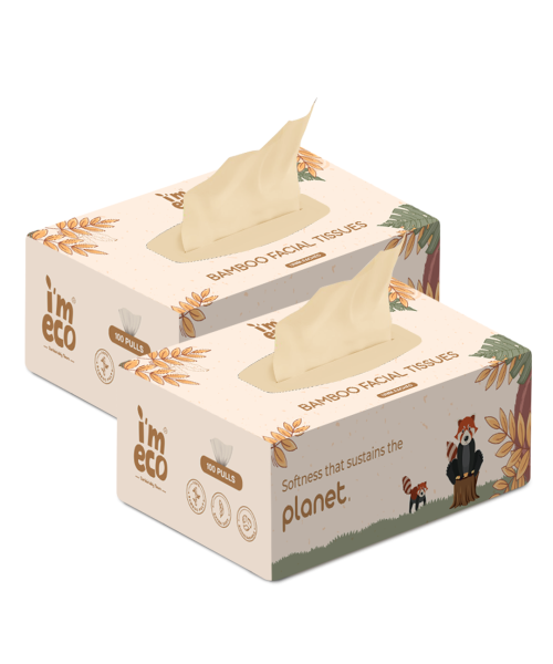 IMECO: Bamboo Facial Tissue | Soft & Highly Absorbent | 2-Ply | 100 Pulls Per Pack | Pack of 2