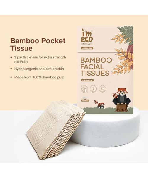 IMECO: Bamboo Pocket Tissue | Ultra-Soft Travel Friendly Facial Wipe | 10 Pulls Per Pack | Pack of 6