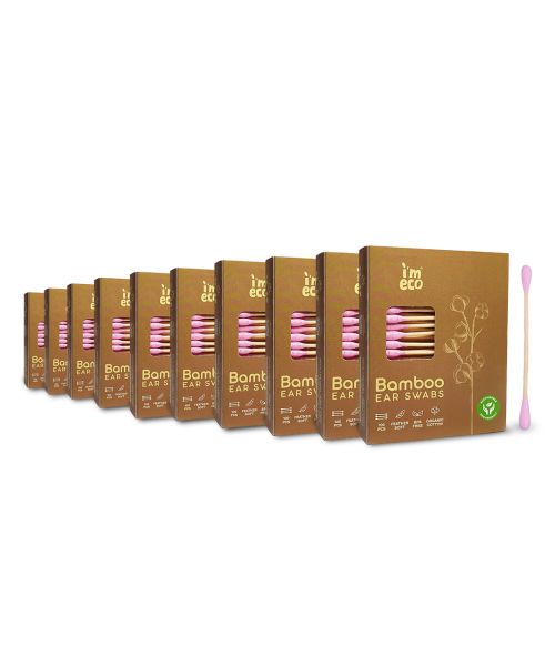 IMECO: Bamboo Ear Swabs | 100 Soft Double-Tip Cotton Buds| Pack of 10