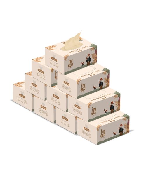 IMECO: Bamboo Facial Tissue | Soft & Highly Absorbent | 2-Ply | 200 Pulls Per Pack | Pack of 10
